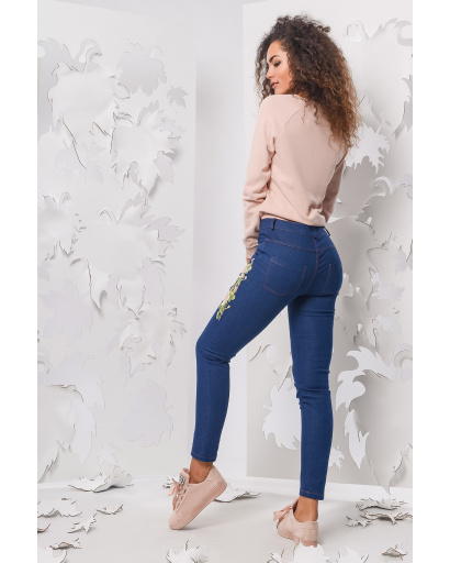 Сині джинси скінні з квітами 27834, Колір: Темно-синій, Розмір: S, зображення 3
