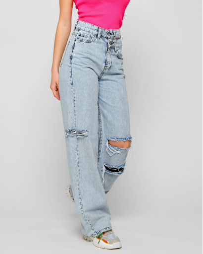 Летние джинсы палаццо 48374, Цвет: Голубой, Размер: 27, изображение 2