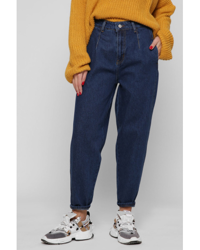 Темно-синие джинсы мом 38619, Цвет: Темно-синий, Размер: 30, изображение 2