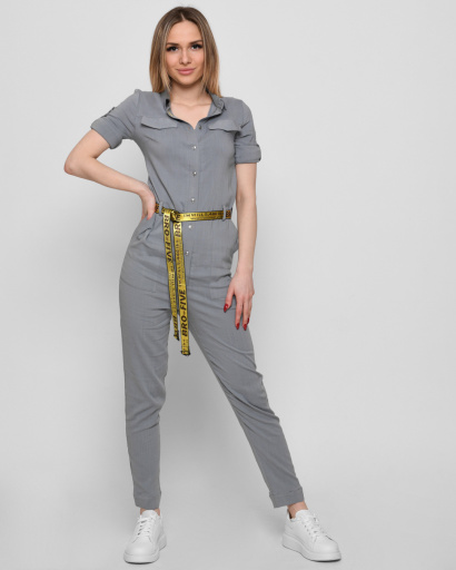 Льняной комбинезон с поясом 35867, Цвет: Серый, Размер: M, изображение 3