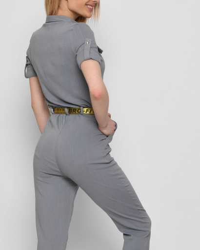 Льняной комбинезон с поясом 35867, Цвет: Серый, Размер: M, изображение 4