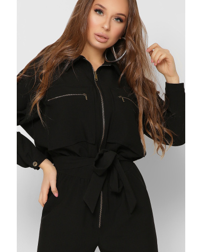 Женский черный комбинезон с большими карманами 36718, Цвет: Черный, Размер: XS, изображение 2