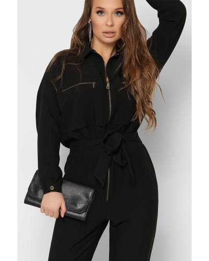 Женский черный комбинезон с большими карманами 36718, Цвет: Черный, Размер: XS, изображение 4