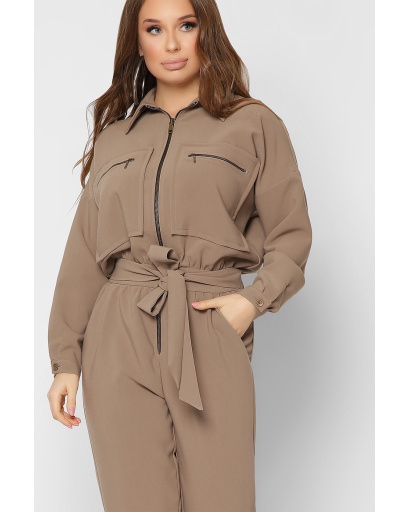 Жіночий комбінезон із великими кишенями 36722, Колір: Капучино, Розмір: XS, зображення 2
