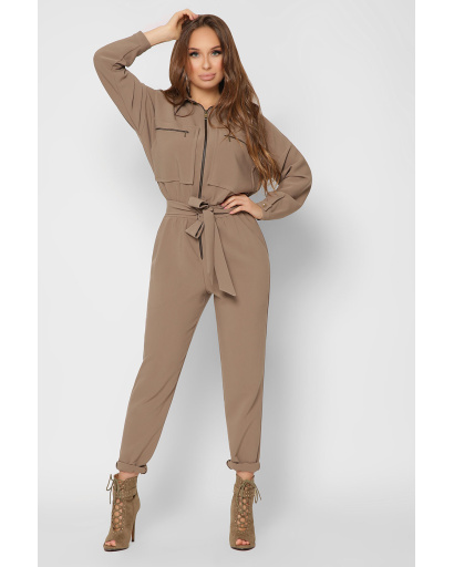 Жіночий комбінезон із великими кишенями 36722, Колір: Капучино, Розмір: XS, зображення 4