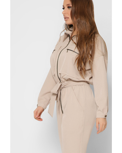 Жіночий бежевий комбінезон із великими кишенями 36723, Колір: Бежевий, Розмір: XS, зображення 3