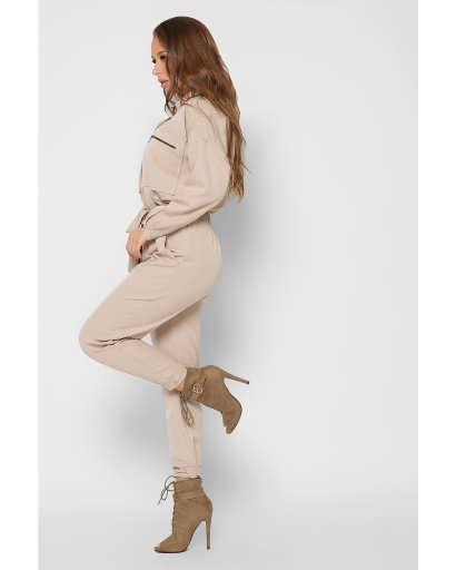 Жіночий бежевий комбінезон із великими кишенями 36723, Колір: Бежевий, Розмір: XS, зображення 4