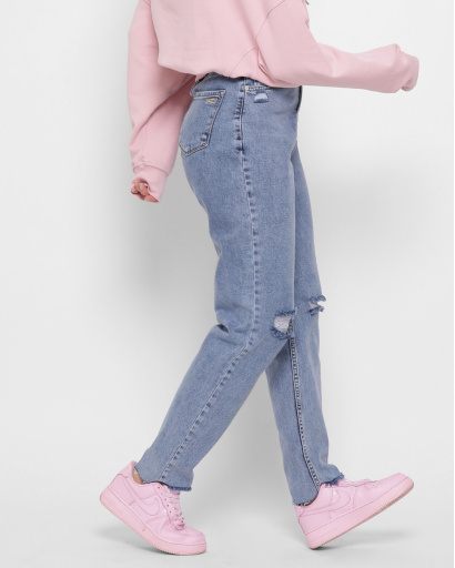 Джинсы мом с прорезями на коленях 43105, Цвет: Голубой, Размер: 30, изображение 2