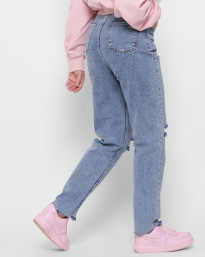 Джинсы мом с прорезями на коленях 43105, Цвет: Голубой, Размер: 30, изображение 3