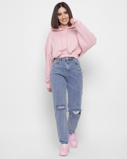 Джинсы мом с прорезями на коленях 43105, Цвет: Голубой, Размер: 30, изображение 4