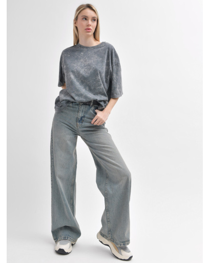 Серо-голубые винтажные джинсы wide leg 55997, Цвет: Серый, Размер: XS, изображение 2