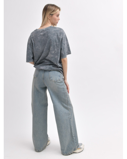 Серо-голубые винтажные джинсы wide leg 55997, Цвет: Серый, Размер: XS, изображение 3