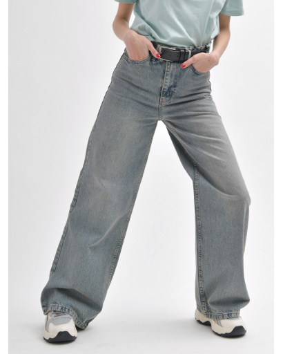 Серо-голубые винтажные джинсы wide leg 55997, Цвет: Серый, Размер: XS, изображение 4
