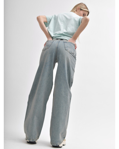 Серо-голубые винтажные джинсы wide leg 55997, Цвет: Серый, Размер: XS, изображение 5
