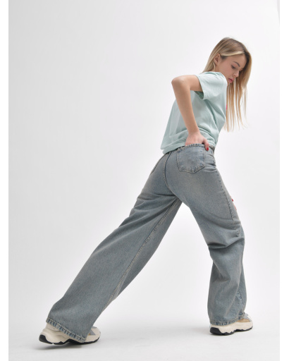 Серо-голубые винтажные джинсы wide leg 55997, Цвет: Серый, Размер: XS, изображение 7