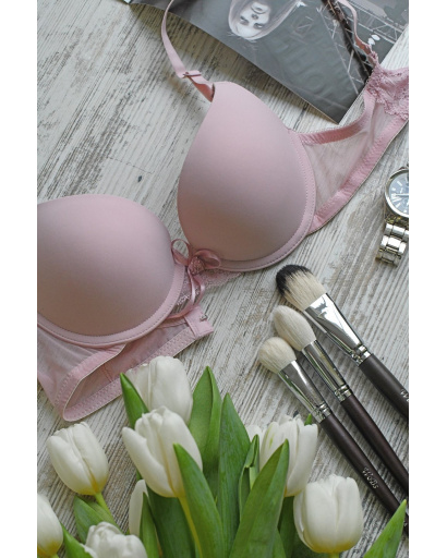 Контурний бюстгальтер з ажурним бантиком 35134, Колір: Світло-рожевий, Розмір: 85B, зображення 2