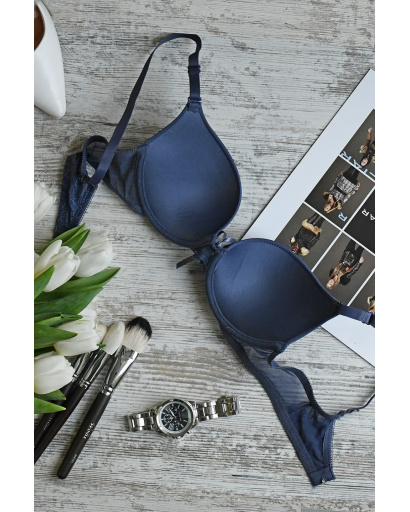 Контурный бюстгальтер с ажурным бантиком 35136, Цвет: Синий, Размер: 85B, изображение 2