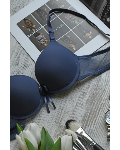 Контурный бюстгальтер с ажурным бантиком 35136, Цвет: Синий, Размер: 85B, изображение 3