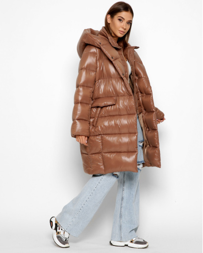 Жіночий коричневий пуховик 46426, Колір: Коричневий, Розмір: S, зображення 3