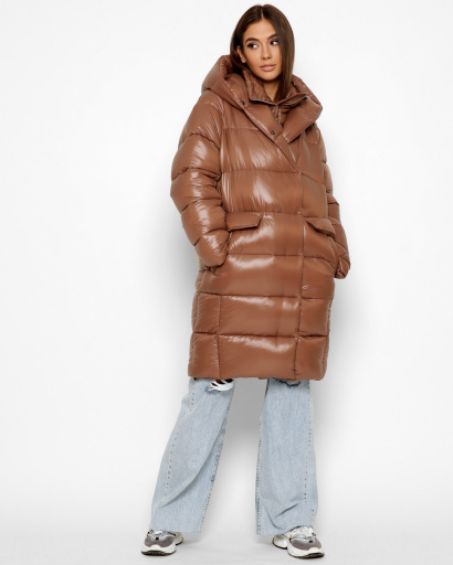 Жіночий коричневий пуховик 46426, Колір: Коричневий, Розмір: S, зображення 4