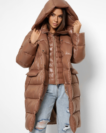 Жіночий коричневий пуховик 46426, Колір: Коричневий, Розмір: S, зображення 6