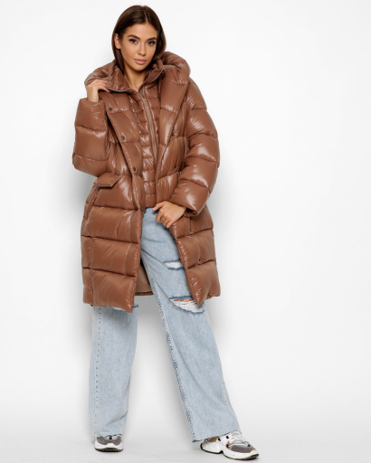 Жіночий коричневий пуховик 46426, Колір: Коричневий, Розмір: S, зображення 8