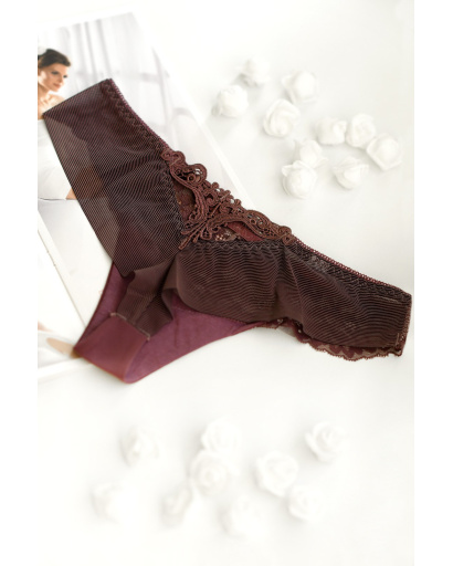 Трусики-стринги с кружевным поясом и бантиком 34877, Цвет: Бордовый, Размер: S, изображение 2