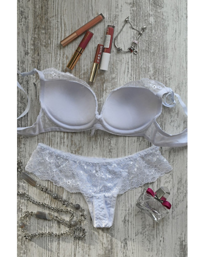 Спідня білизна з мереживом і бантиками 35129, Колір: Білий, Розмір: 80 В трусики L, зображення 3