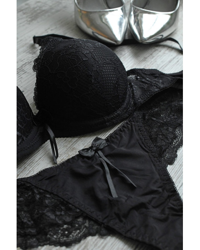 Нижнее белье с кружевом и бантиками 35130, Цвет: Черный, Размер: 80 В трусики L, изображение 2