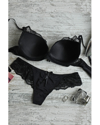 Нижнее белье с кружевом и бантиками 35130, Цвет: Черный, Размер: 80 В трусики L, изображение 3