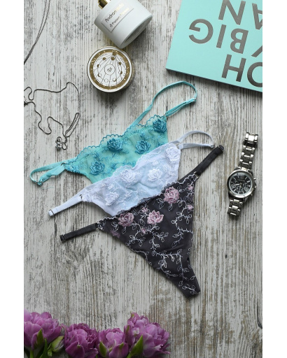 Женские трусики стринги с цветочной вышивкой 35168, Цвет: Голубой, Размер: S, изображение 3