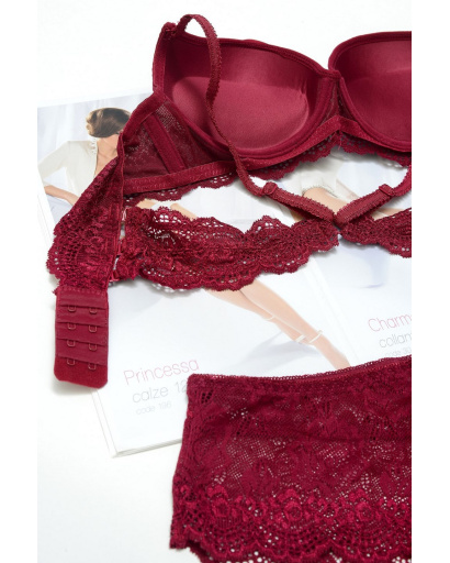 Бордовый кружевной комплект с пуш-ап эффектом 34817, Цвет: Бургунди, Размер: 85 B трусики XL, изображение 3