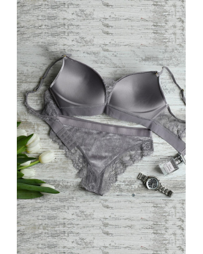 Комплект жіночої нижньої білизни з мереживними вставками 35151, Колір: Світло-рожевий, Розмір: 70 С трусики S, зображення 2