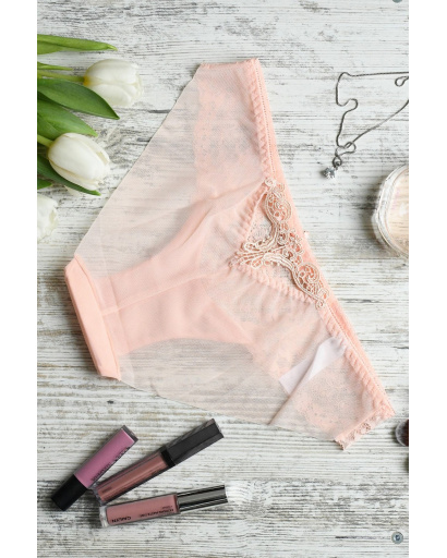 Однотонні трусики сліпи з бантиком та мереживом 35159, Колір: Персиковий, Розмір: L, зображення 2