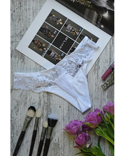 Жіночі білі стрінги з мереживом та бантиком 35176, Колір: Білий, Розмір: S, зображення 2