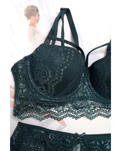 Изумрудный комплект белья из кружева 34813, Цвет: Смарагдовий, Размер: 70 С трусики S, изображение 2