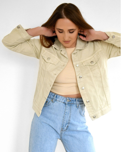 Бежевая джинсовая куртка 55154, Цвет: Бежевый, Размер: M, изображение 2