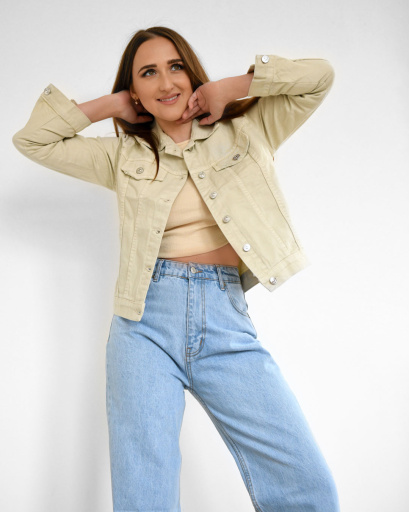 Бежевая джинсовая куртка 55154, Цвет: Бежевый, Размер: M, изображение 3