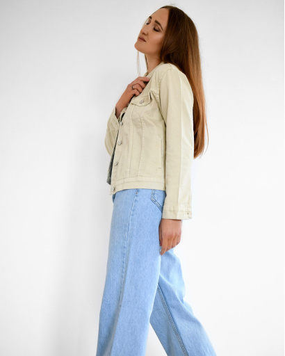 Бежевая джинсовая куртка 55154, Цвет: Бежевый, Размер: M, изображение 4