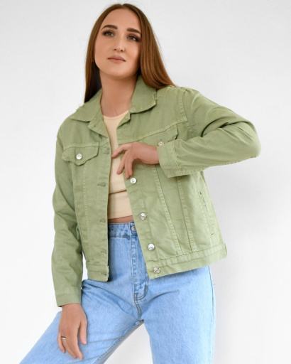 Джинсовая куртка цвета оливки 55156, Цвет: Хаки, Размер: M, изображение 2
