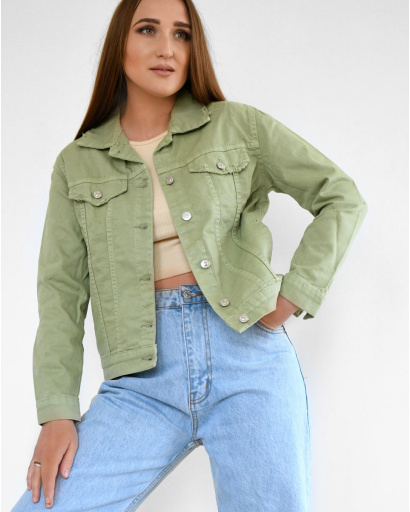 Джинсовая куртка цвета оливки 55156, Цвет: Хаки, Размер: M, изображение 3
