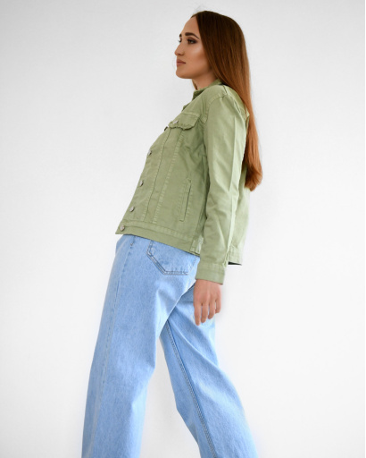 Джинсовая куртка цвета оливки 55156, Цвет: Хаки, Размер: M, изображение 4