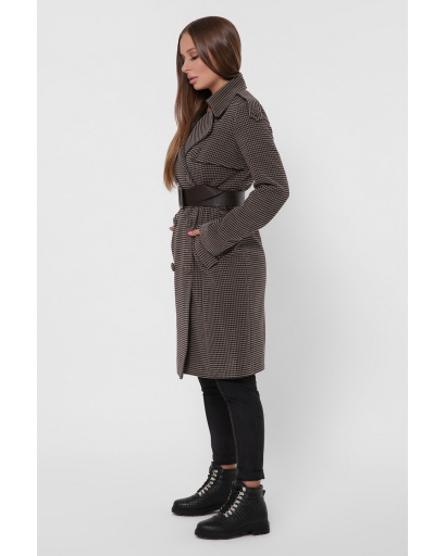 Жіноче пальто у клітинку кольору синій-шоколад 36045, Колір: Коричневий, Розмір: L, зображення 3