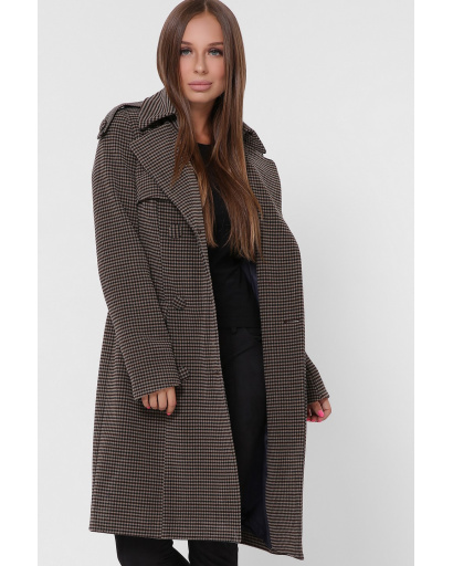 Жіноче пальто у клітинку кольору синій-шоколад 36045, Колір: Коричневий, Розмір: L, зображення 4