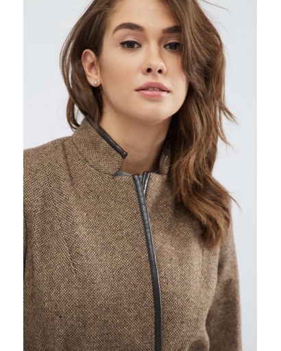 Ефектне коричневе пальто напівприталеного силуету 32178, Колір: Коричневий, Розмір: L, зображення 3