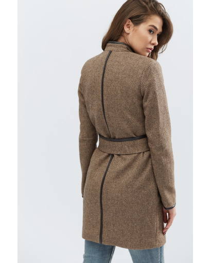 Ефектне коричневе пальто напівприталеного силуету 32178, Колір: Коричневий, Розмір: L, зображення 4