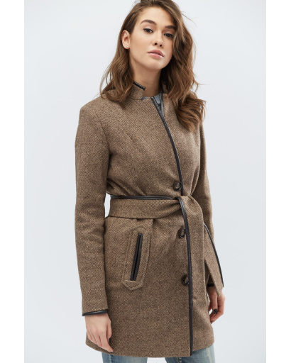 Ефектне коричневе пальто напівприталеного силуету 32178, Колір: Коричневий, Розмір: L, зображення 5