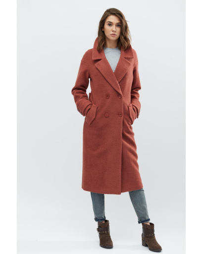 Подовжене пальто з розрізом-шліца кольору тіціан 32186, Колір: Помаранчевий, Розмір: L, зображення 2