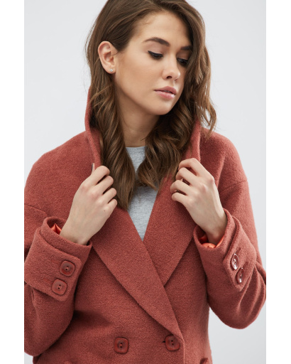 Подовжене пальто з розрізом-шліца кольору тіціан 32186, Колір: Помаранчевий, Розмір: L, зображення 3