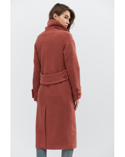 Подовжене пальто з розрізом-шліца кольору тіціан 32186, Колір: Помаранчевий, Розмір: L, зображення 4